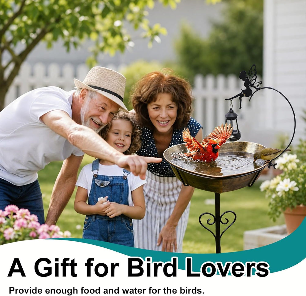 Goodeco Bird Bath with Solar Lantern - 3.2" Deep, 13.8" Removable Bowl