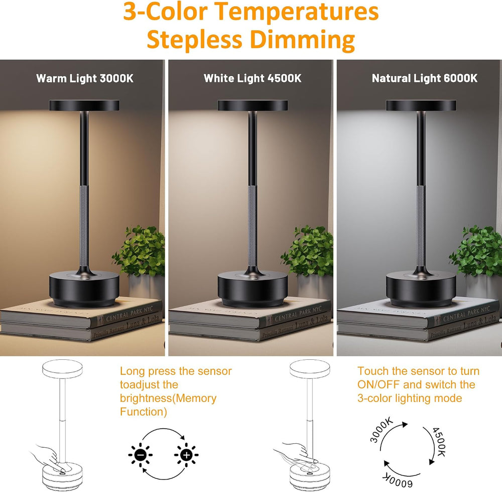 LED Cordless Table Lamp Rechargeable,Battery Powered Outdoor Table Light