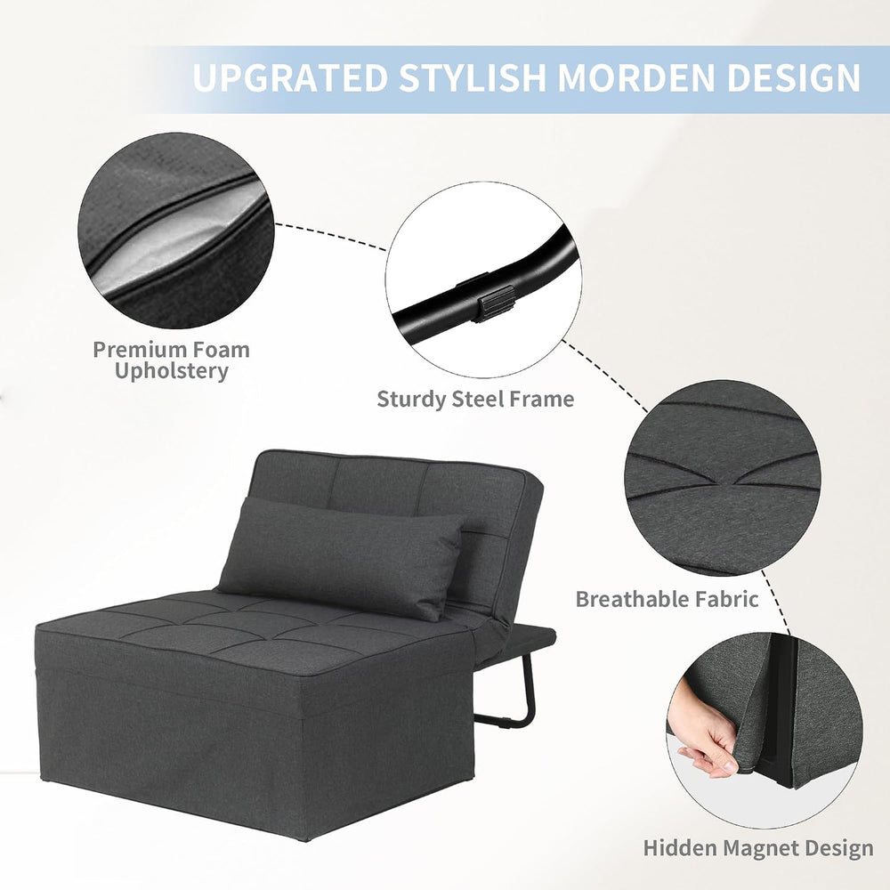 Ottoman Chair Sofa Bed, 4 in 1 Sleeper Ottoman Chair, Black Grey