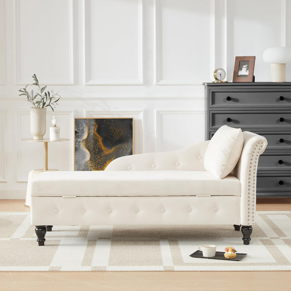 Iroomy Left Chaise Lounge Indoor with Storage,Beige