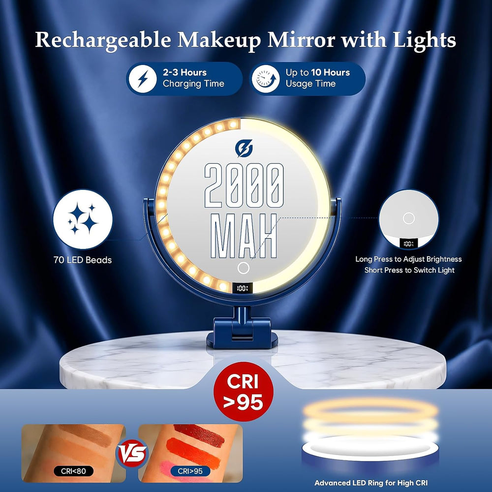 1X/30X Makeup Mirror with Lights, Magnifying Mirror (Blue)