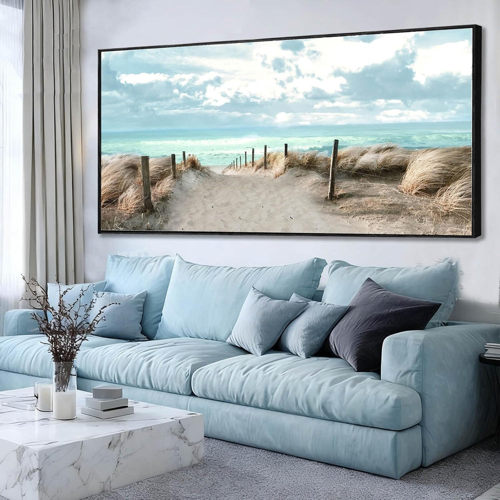 Oversized Framed Beach Coastal Ocean Wall Art,Landscape Nature Wall Decor,