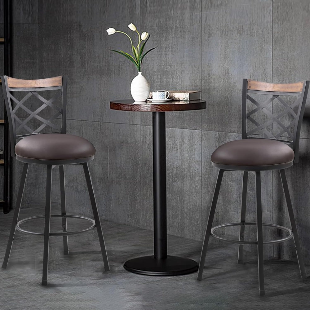 Farmhouse Swivel Bar Stools with Back Set of 2, (2-in-1) 25"/30" Ad...