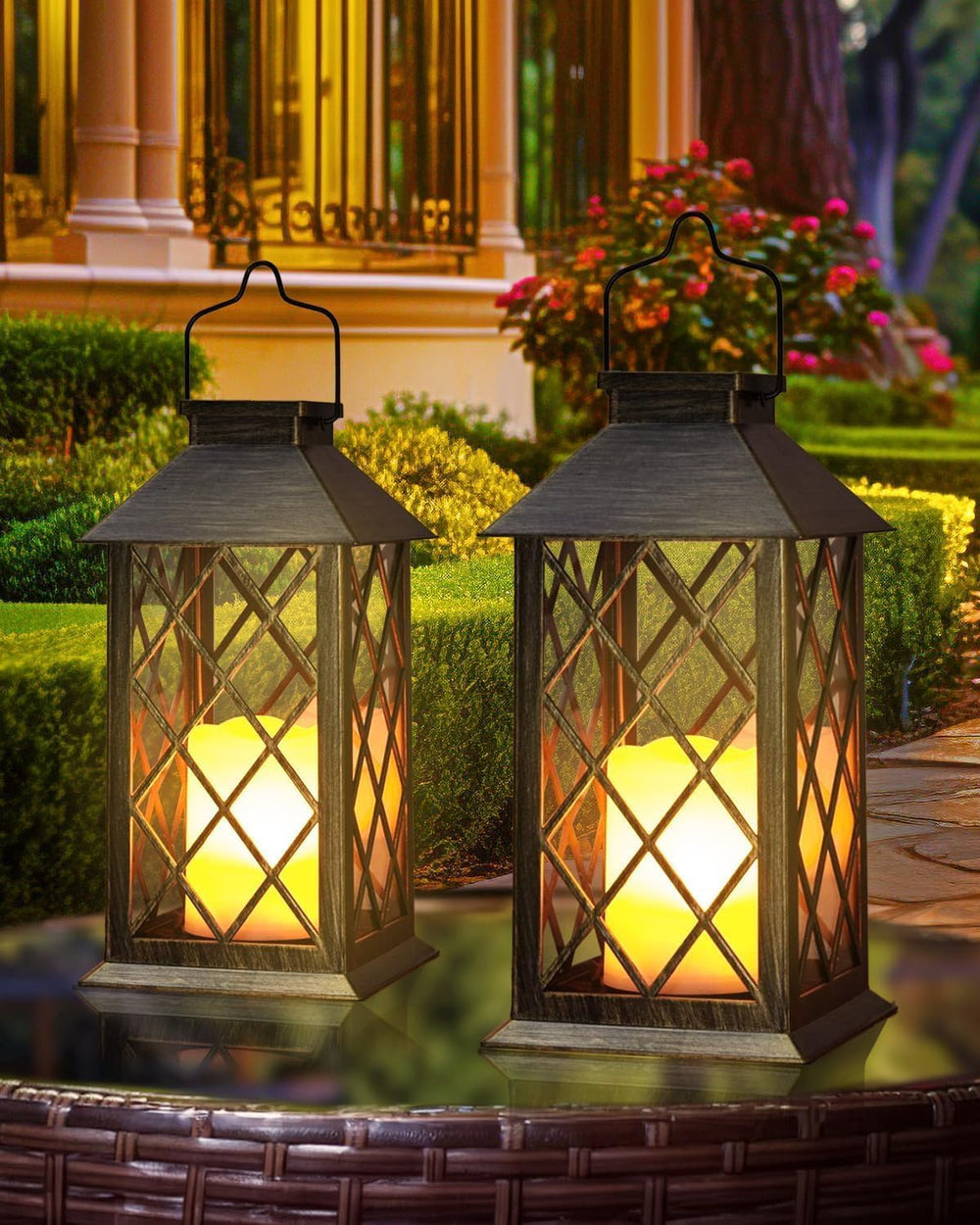 Otdair Solar Lanterns Outdoor Waterproof 14" Flickering LED, 2 Pack, Bronze