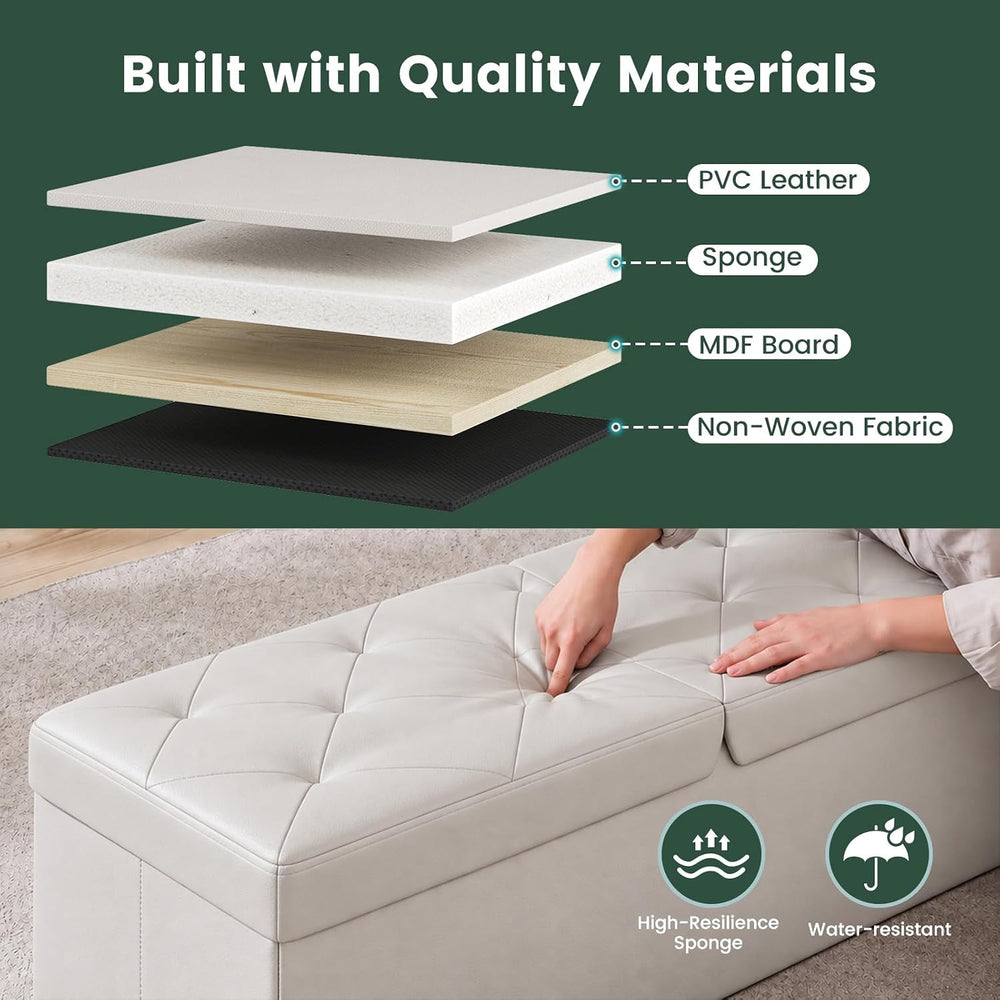 43 Inches Folding Storage Ottoman Bench with Flipping Lid