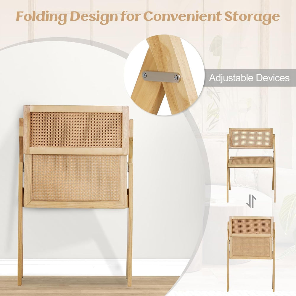 GIANTEX Folding Dining Chairs Set of 4, Wooden Folding Chair with Rattan Back...
