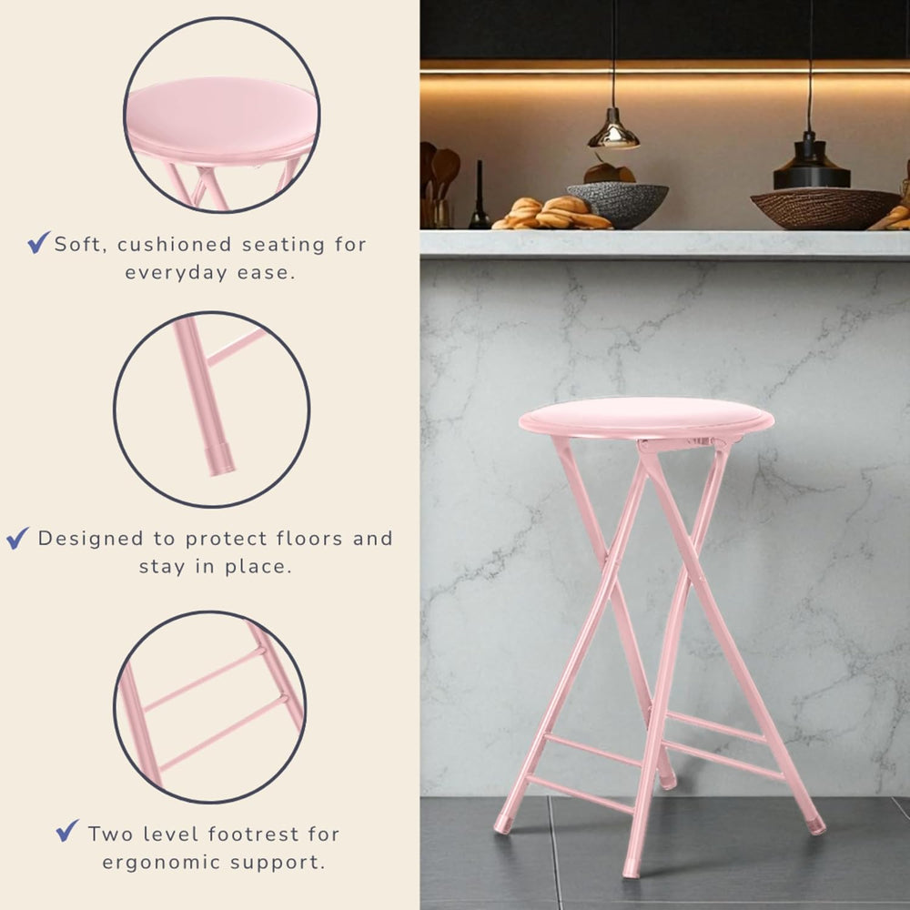 Lavish Home Folding Stool with Padded Backless Seat Set of 2, Pink, 24”