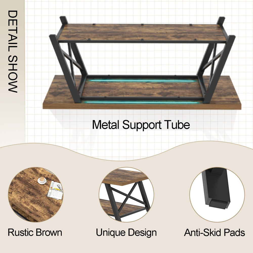 EXCEFUR Modern Coffee Table, Wood and Metal Living Room Center Table with Sto...
