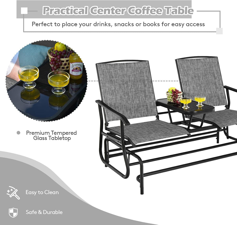 S AFSTAR 2-Person Outdoor Glider, Patio Glider Bench Chairs with Center Tempe...