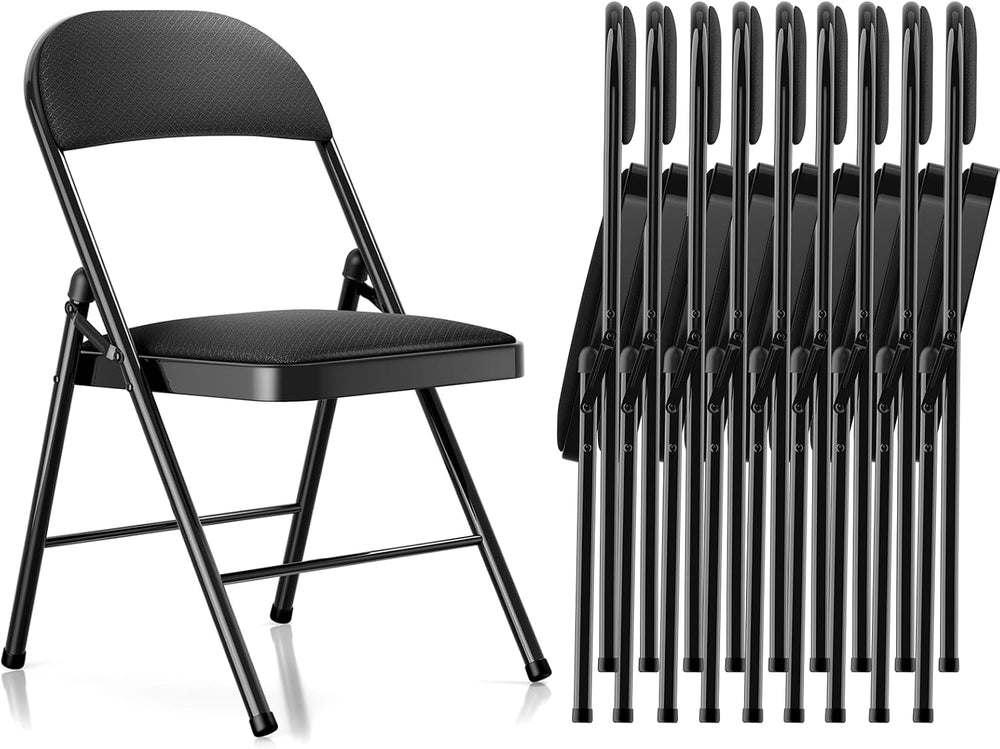 Padded Folding Chairs 10 Pack, 450LBS, Mesh Fabrics Steel Frame, Black