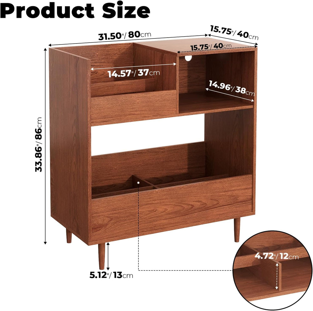 BROTTAR Mid Century Modern Record Player Stand,2-Tier Vinyl Record Storage
