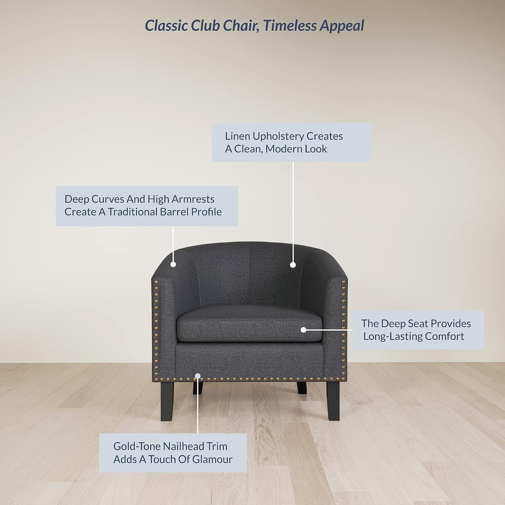 BELLEZE Accent Barrel Chair, Modern Tub Club Chair Upholstered Armchair with ...
