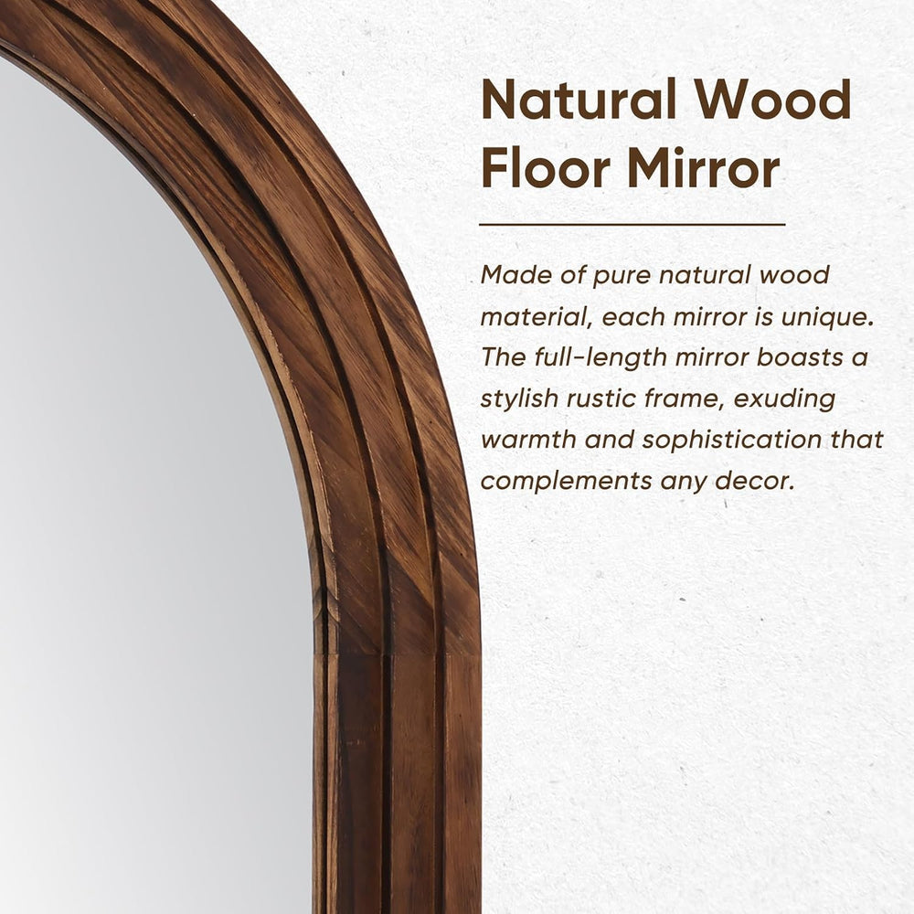 Full Length Mirror 71"x32", Arched Solid Wood Frame with Stand