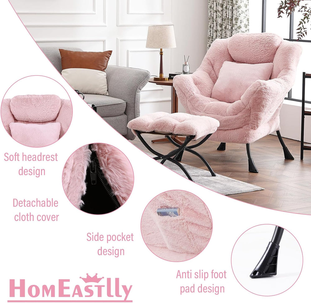 Lazy Chair with Ottoman, Comfy Reading Chair for Bedroom