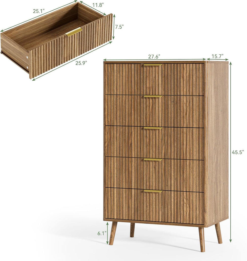 LYNSOM Fluted Dresser and Nightstand Sets 4 Piece, 2-Drawer Nightstands and 5...