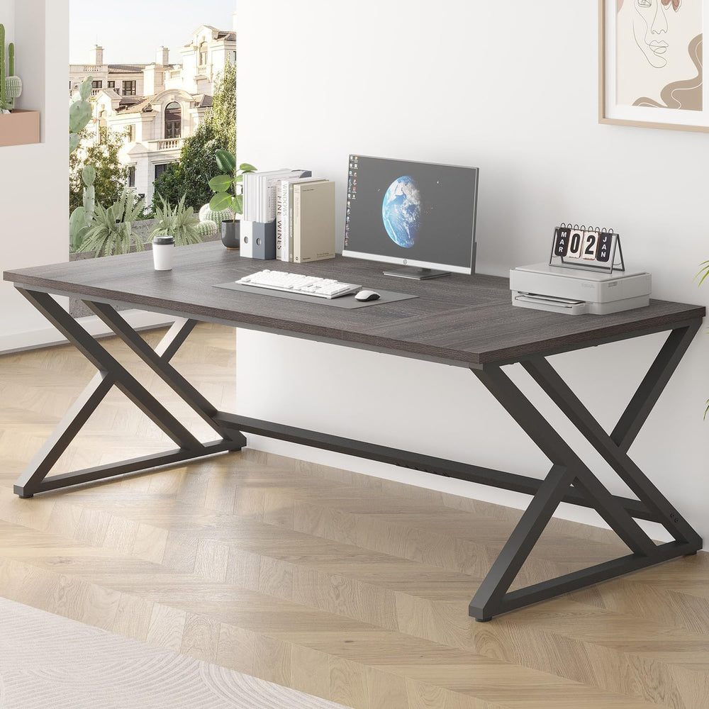 LVB 78.7 Inch Long Executive Desk, Modern Large Computer Office Desk Gray