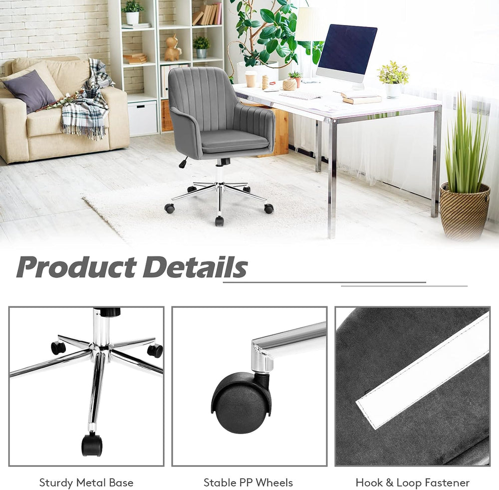 GIANTEX Velvet Desk Chair, Mid-Back Leisure Office Chair, Modern Computer Arm...