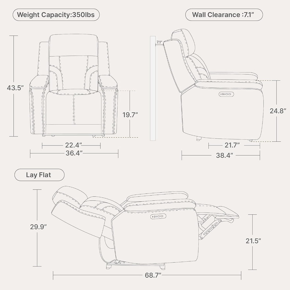 Watson & Whitely Genuine Leather Recliner Lay Flat W Power Headrest Grey