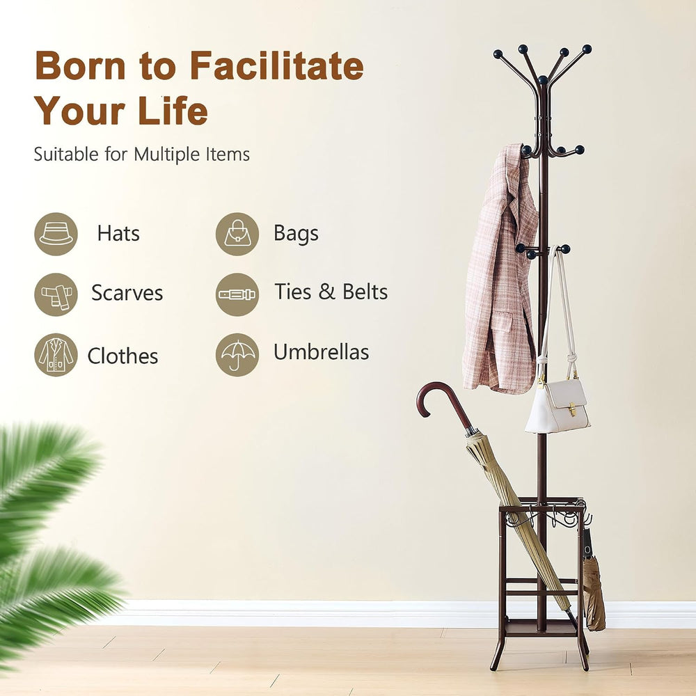Hoctieon Coat Rack Freestanding, Coat Tree with Umbrella Holder