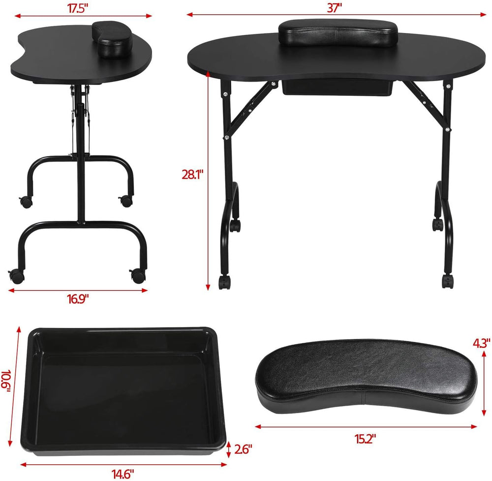 Yaheetech Portable Manicure Table Foldable Nail Desk with Drawer, Black