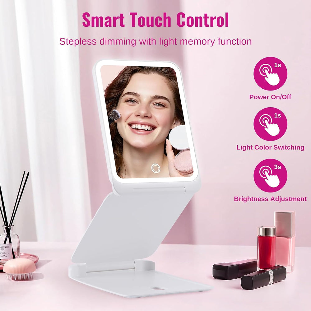 EASEHOLD Lighted Travel Makeup Mirror with 72 LEDs, 1X/3X Magnification
