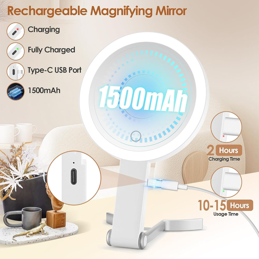 MIYADIVA Travel Makeup Mirror with Lights, Height Adjustable 30X/1X Double-Si...