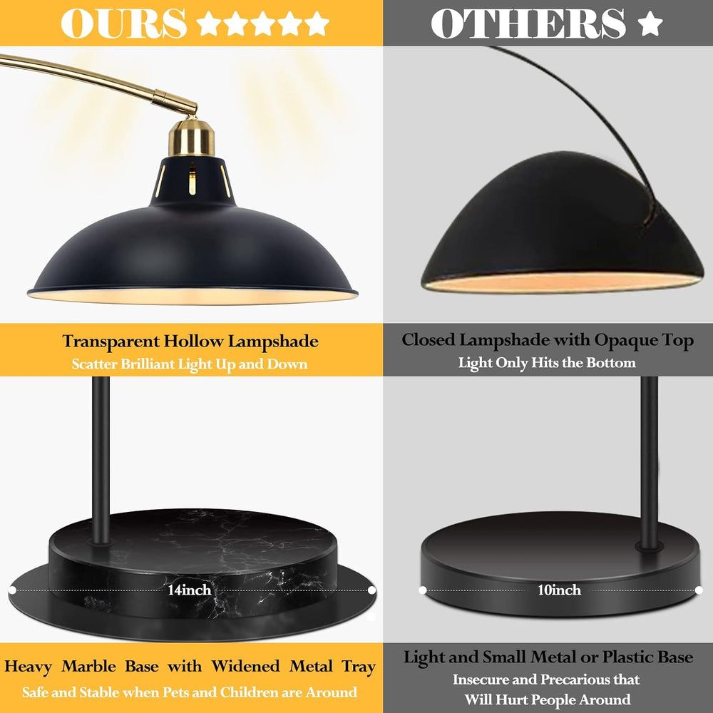 FILIYANO Modern Black Arc Floor Lamp with Marble Base, Adjustable 67-77”