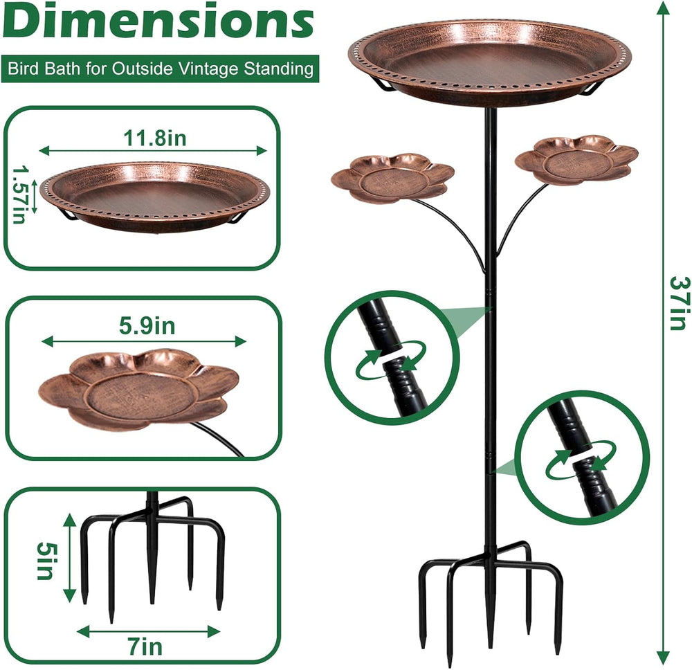 Bird Bath for Outside,Birdbaths with 2 Detachable Flower Feeders