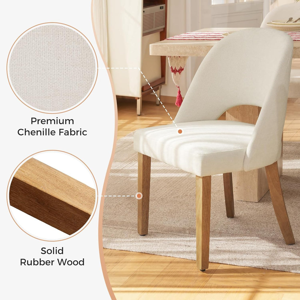 Wooden Dining Chairs Set of 4, Cream Chenille Kitchen Dining Chairs