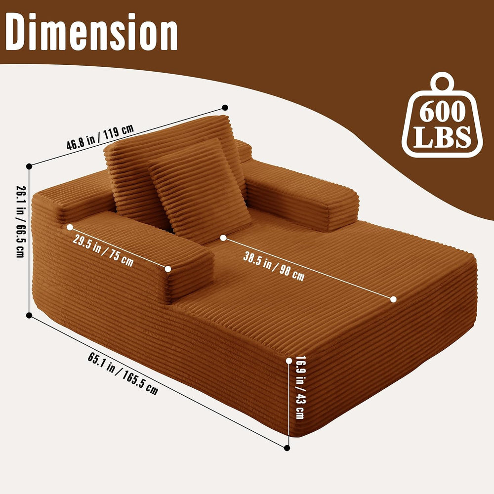 65 Inch Oversized Indoor Chaise Lounge,Brown