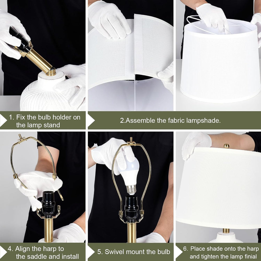 24" Touch Table Lamps,Ceramic Night Stand Bedside Lamp,White-1Pack