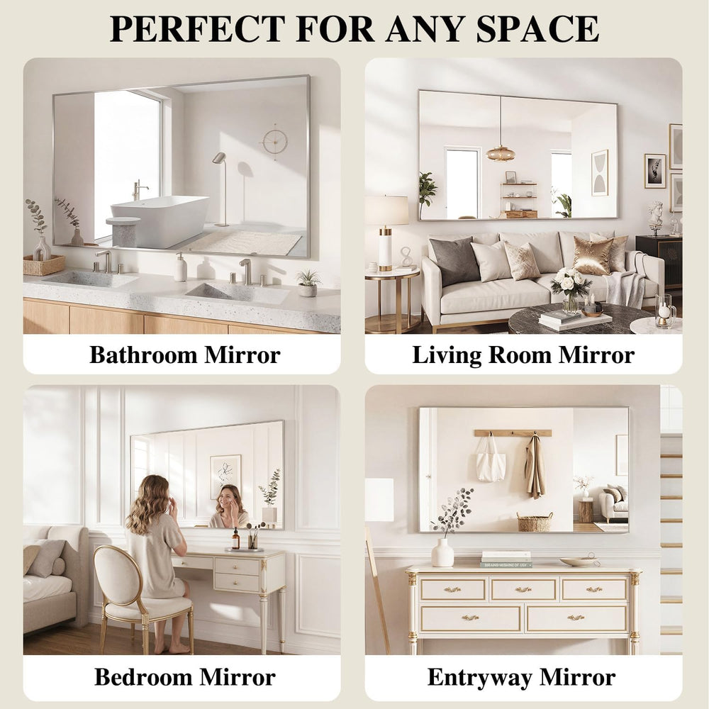 Koonmi Silver Rectangle Wall Mirror, 26x38 Inch Bathroom Mirror, Aluminum Fra...