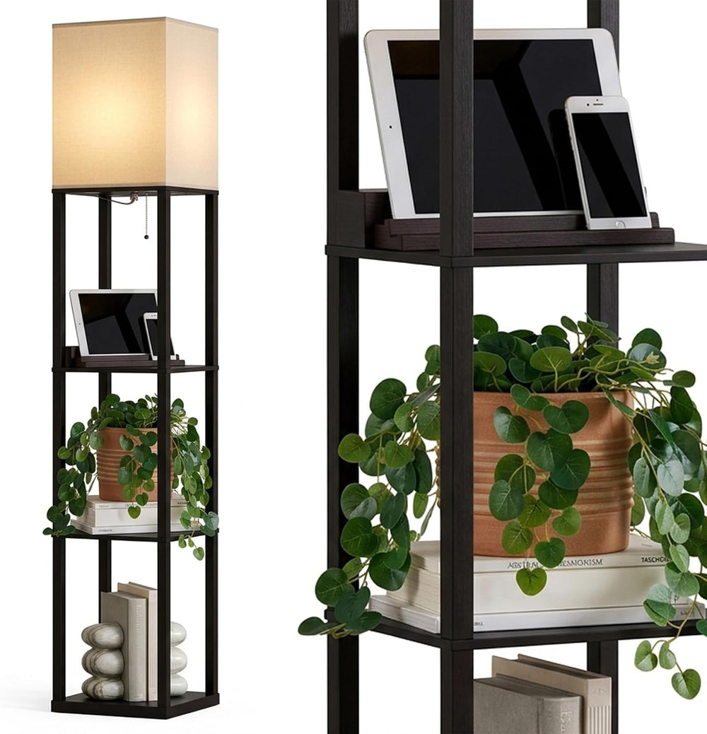 Brightech Maxwell Charger - Modern Shelf Floor Lamp with USB Charging Ports &...