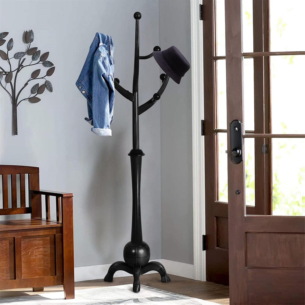 Bekrvio Black Freestanding Wood Coat Rack with 8 Hooks