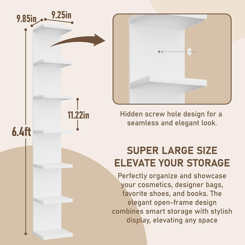 7 Tier Wall Shelf, Versatile Wall Mounted Lack Shlef Floating Shelf White