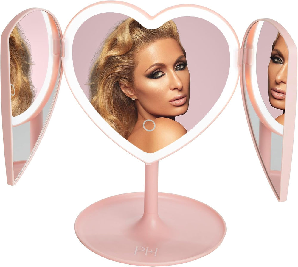 Paris Hilton Heart Makeup Vanity Mirror, LED Light with Touch Control, 180° R...