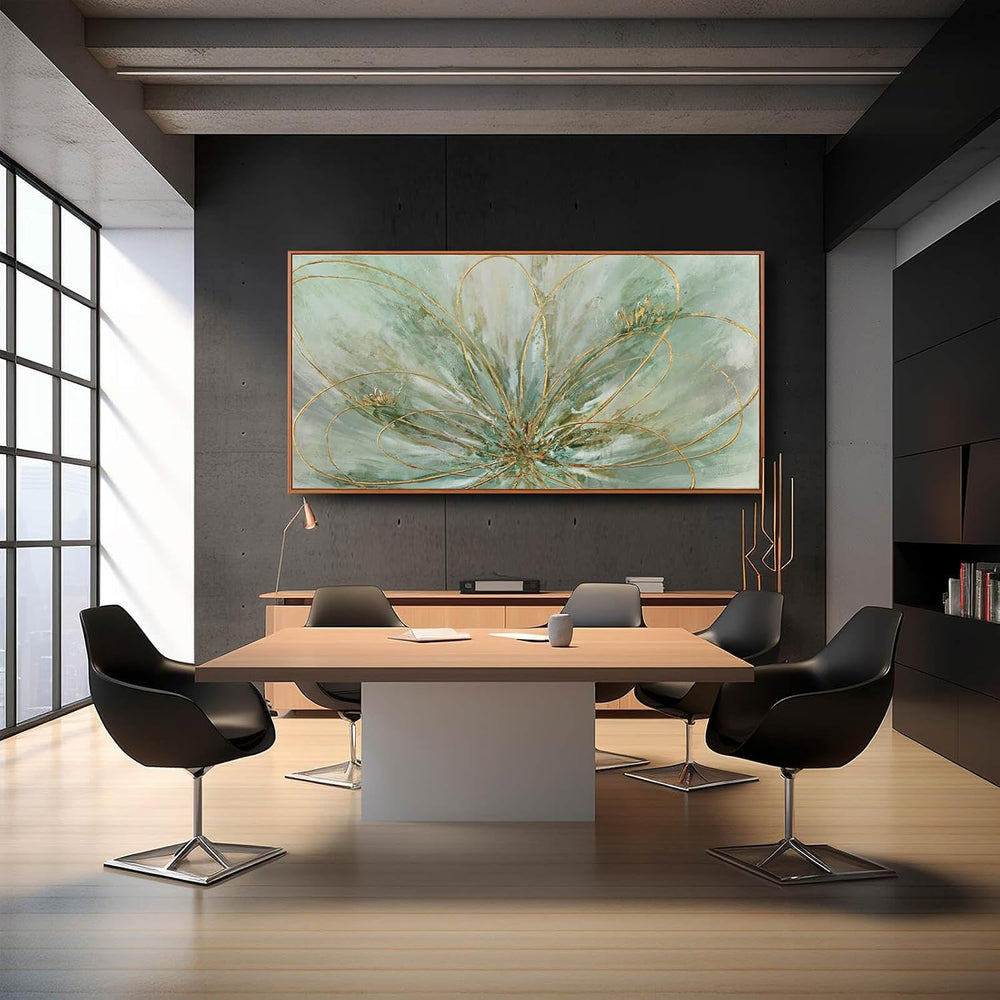 Framed Canvas Prints Gold Line Poster Abstract Wall Ar Green Pictures Wall De...
