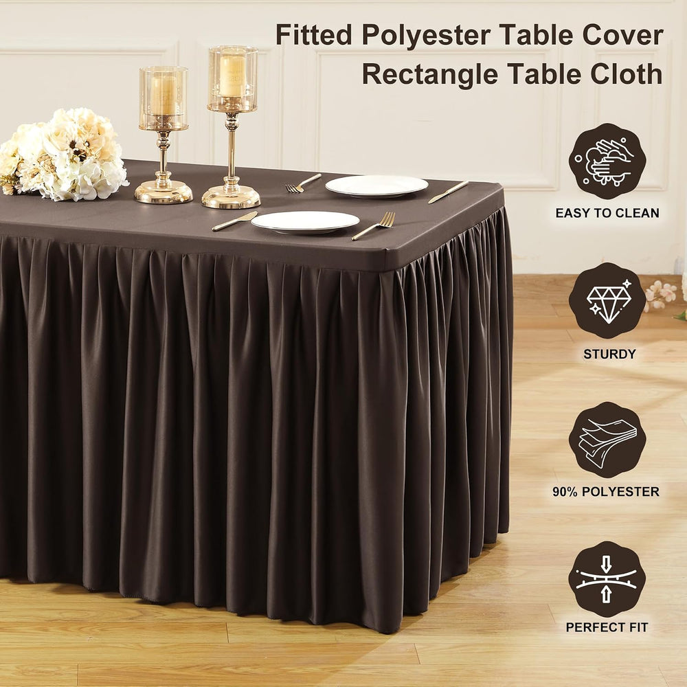 Wish Care 2 Pack Brown Rectangle Table Clothes for 6 Foot Tables, Polyester F...
