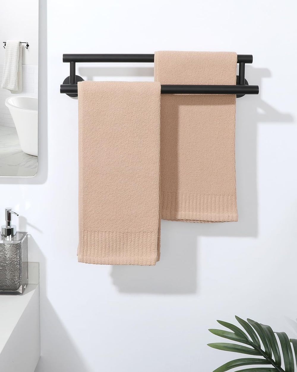Alise Double Towel Bar Black,16" Towel Racks for Bathroom Wall Mounted