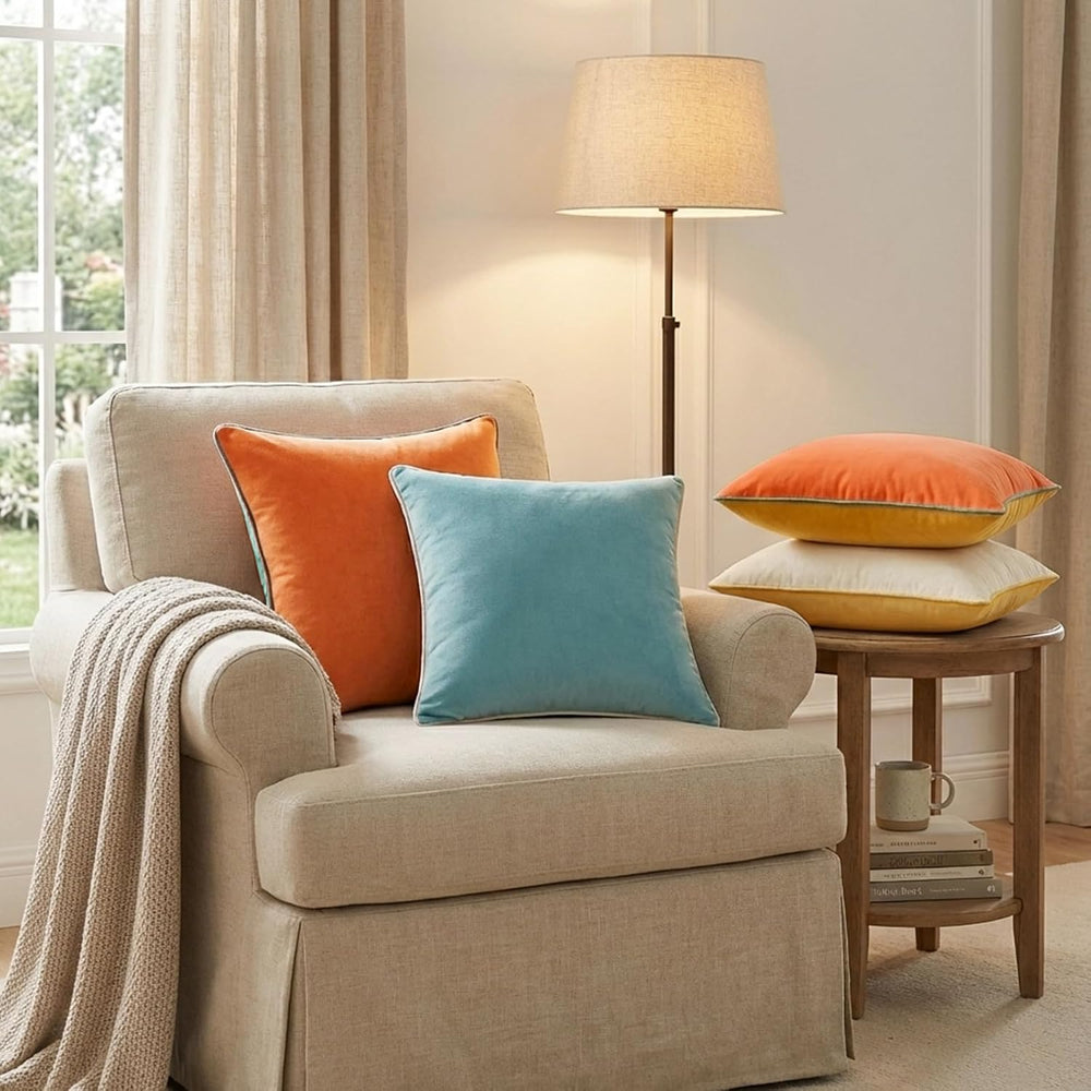 Mecatny Velvet Decorative Throw Pillow Covers 20x20 Set of 4 Orange/Yellow