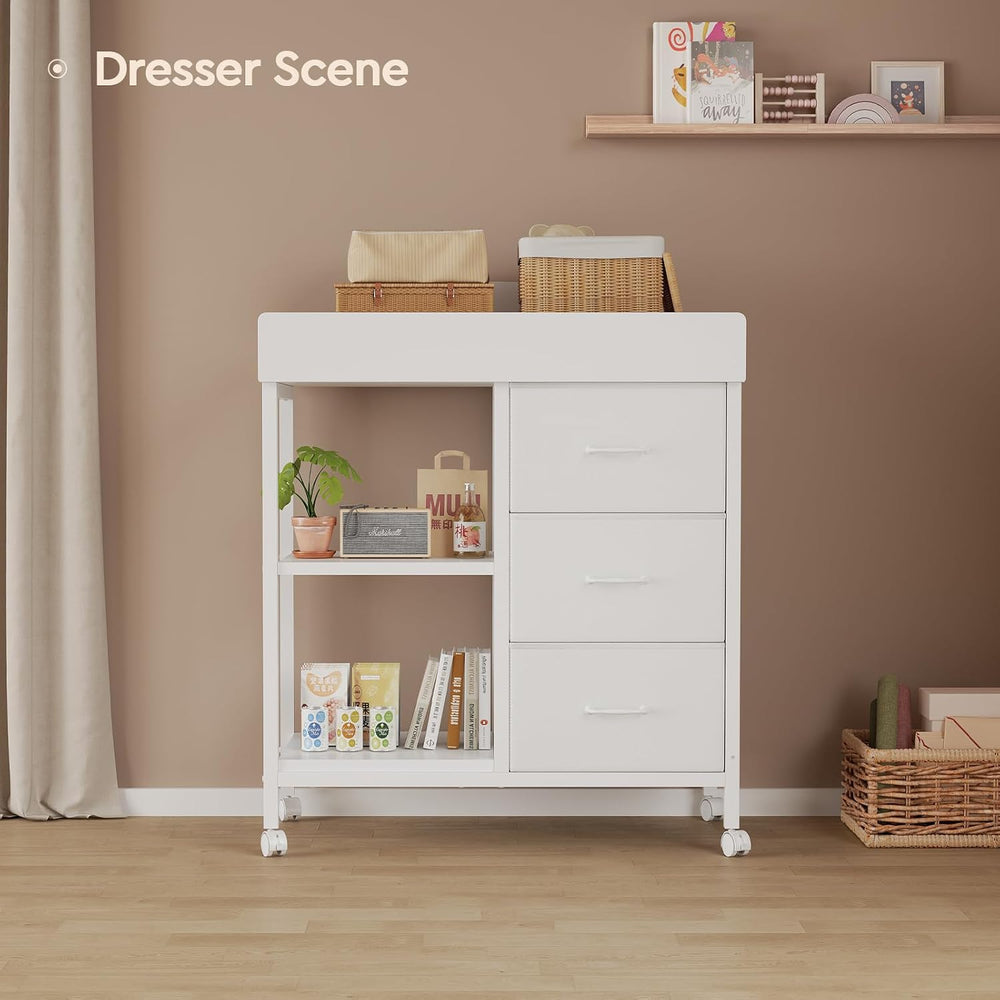 Yetom Changing Table, 3 Drawers&2 Shelves, Changing Table Dresser, White