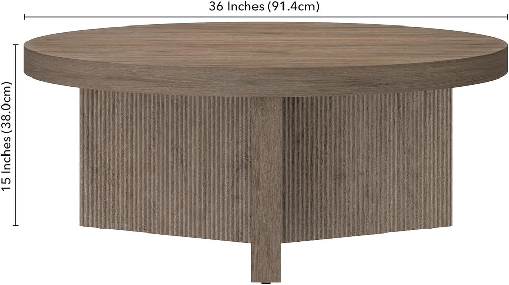 Henn&Hart 36" Scandinavian Fluted Coffee Table, Weathered Gray