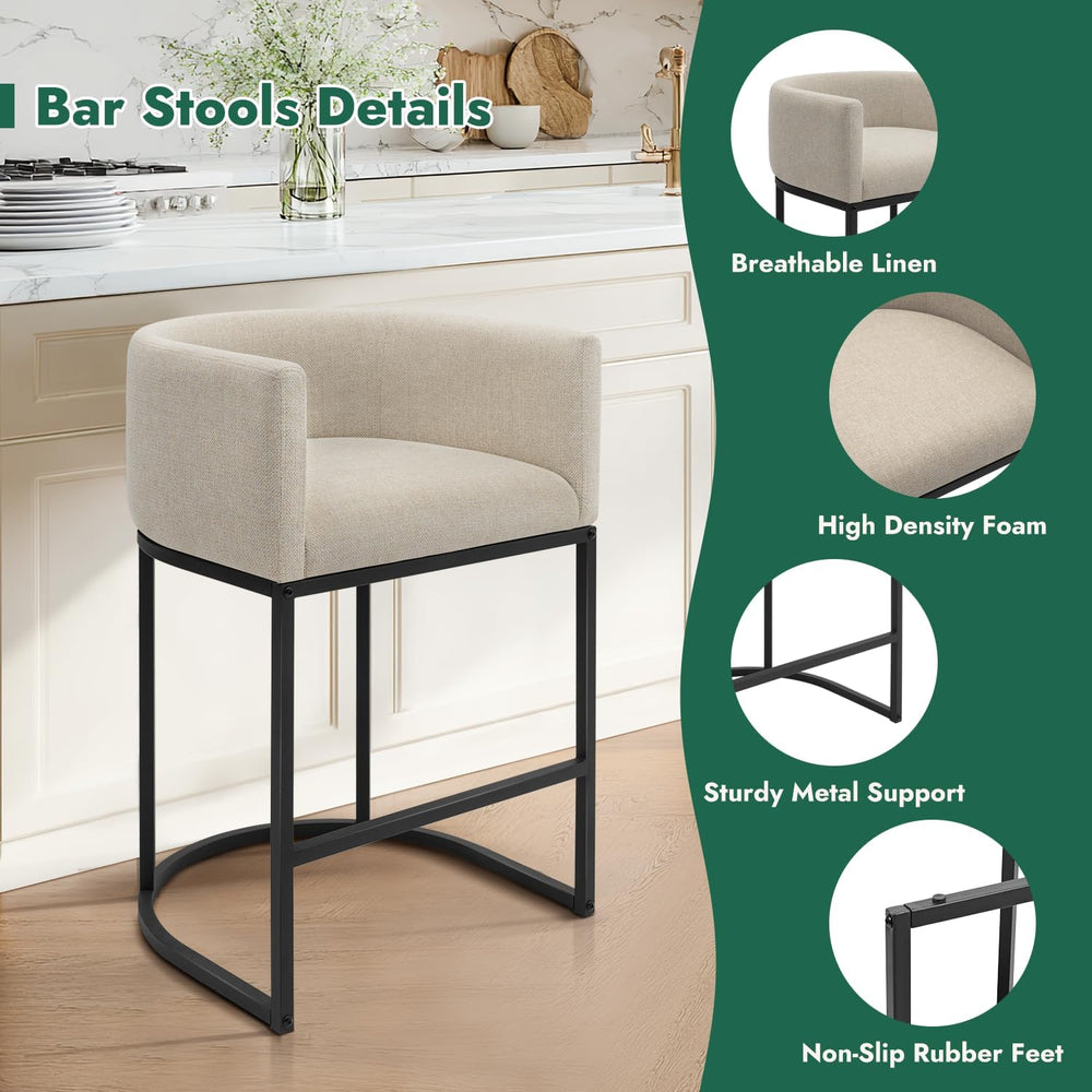 Counter Height Bar Stools Set of 2, 24 Inch Seat Height Barstools for Dining ...