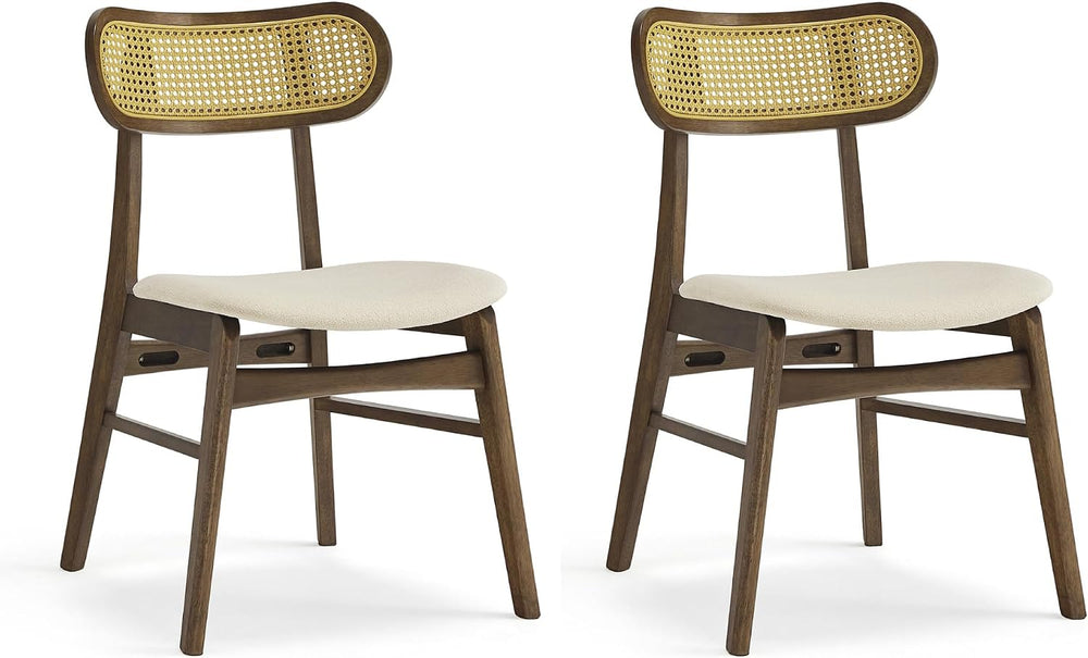 KISLOT Rattan Dining Chairs Set of 2, Upholstered Kitchen Chairs, Walnut