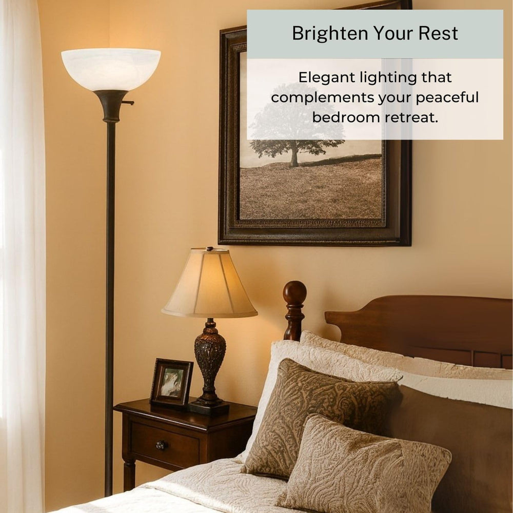 LIGHTACCENTS Bronze Floor Lamp, 72'' Torchiere with Glass Shade, Mode...