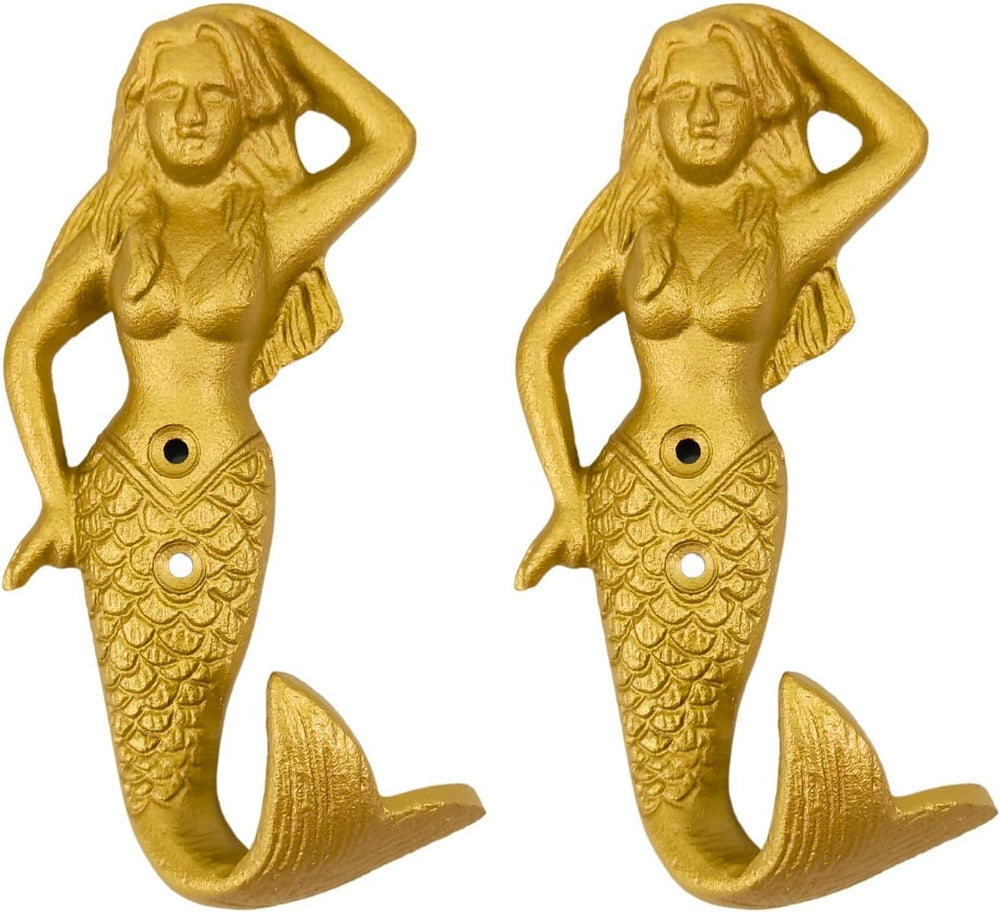 Set of 2 Cast Iron Mermaid Coat Hooks Wall Art Decor-Mermaid Hangers and Key ...