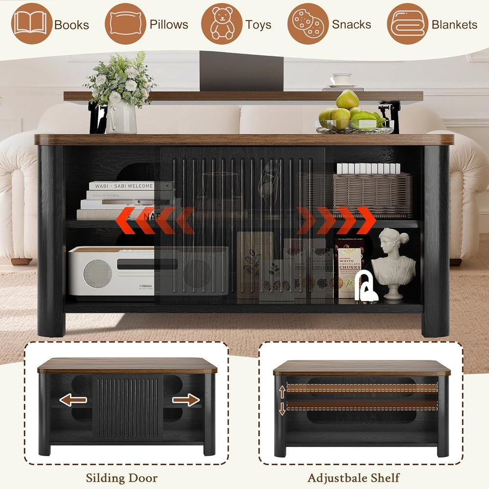 Decofy Lift Top Coffee Table with Storage Adjustable Shelves & Sliding Door