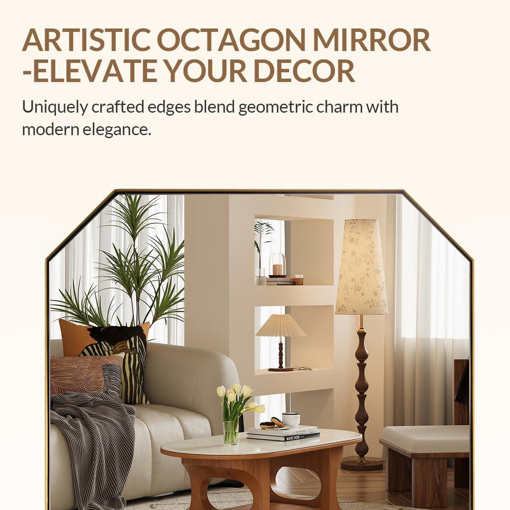 ANDY STAR Gold Octagon Bathroom Mirror, 22x30 Inch Stainless Steel Metal Fram...