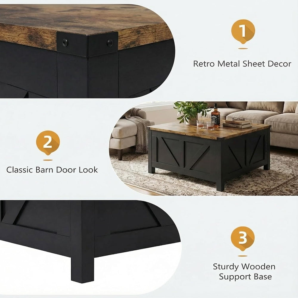 35” Farmhouse Coffee Table, Rustic Center Table with Lift Top