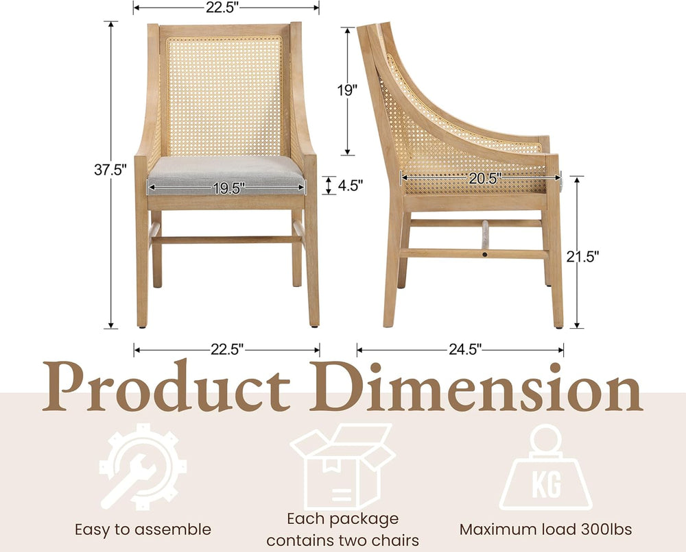 CIMOTA Rattan Mid Century Farmhouse Dining Chairs Set of 4 Fabric Linen Uphol...
